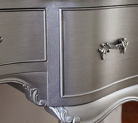 metallic silver paint looks shiny aged and antique furniture, painted furniture