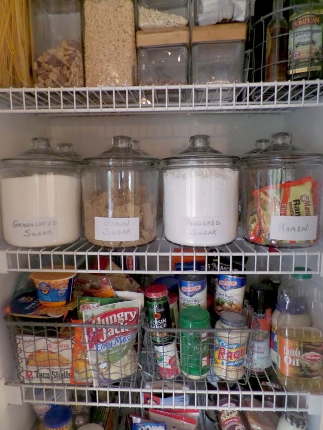 organizing kitchen pantry small solutions, closet, kitchen design, organizing, Large Glass Inexpensive Canisters 8 on shelf