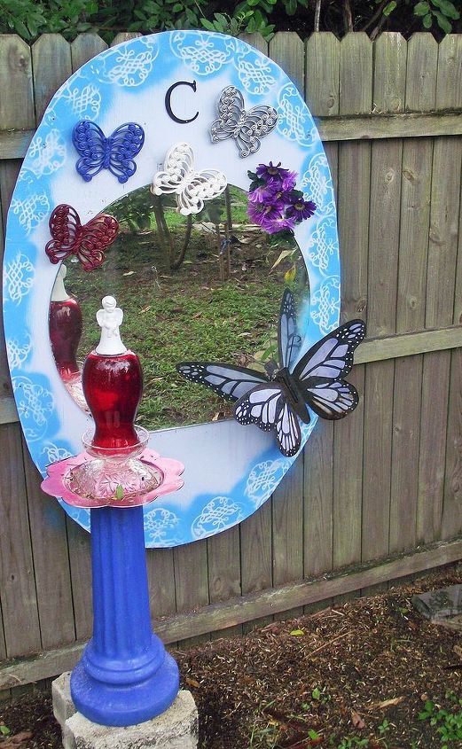 garden art old mirror plywood, crafts, outdoor living, repurposing upcycling