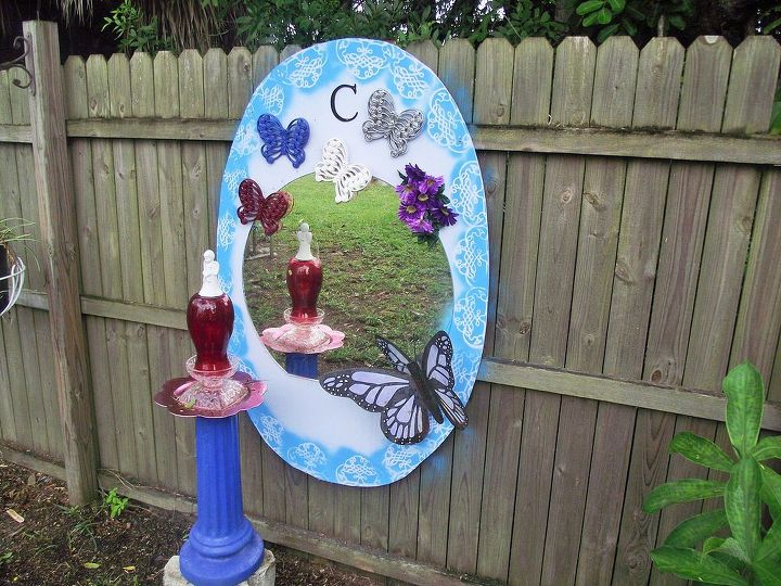 garden art old mirror plywood, crafts, outdoor living, repurposing upcycling