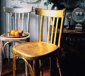 apply gold leaf to old chairs for a new look, diy, painted furniture, woodworking projects, Easy DIY Apply Gold Leaf to Old Wood Chairs