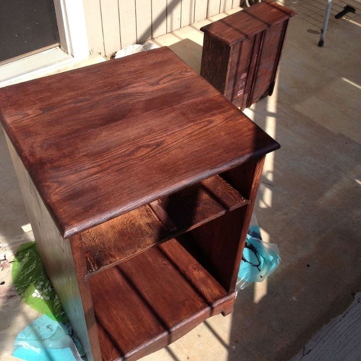 staining wood side table makeover, painted furniture