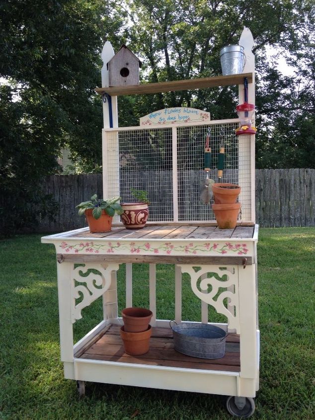 gardening ideas potting table upcycled build, gardening, painted furniture, repurposing upcycling