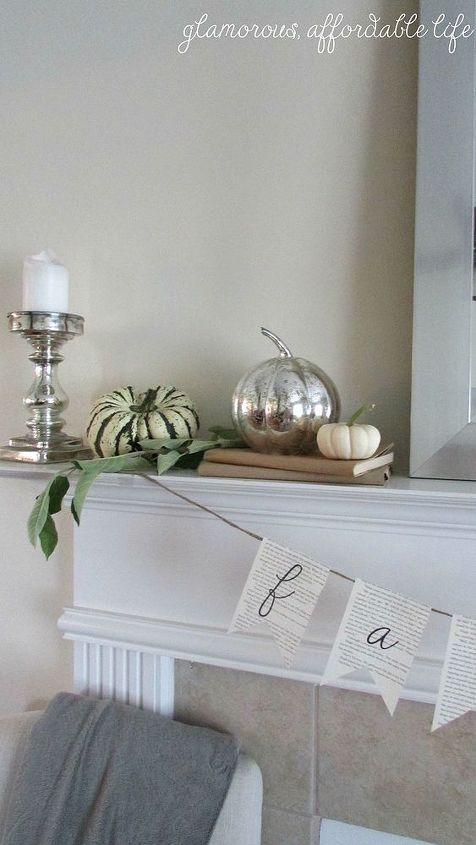 fall decor bookpage banner mantel, crafts, fireplaces mantels, repurposing upcycling