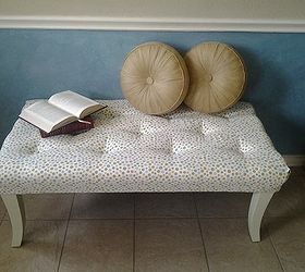 end coffee table makeover upholstered makeover, painted furniture, repurposing upcycling, reupholster, Completed look