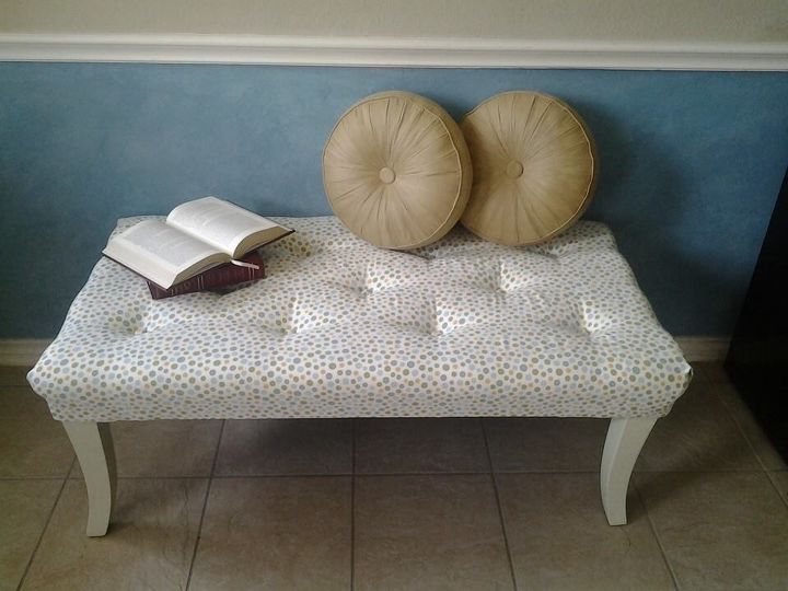 end coffee table makeover upholstered makeover, painted furniture, repurposing upcycling, reupholster, Completed look