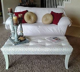 end coffee table makeover upholstered makeover, painted furniture, repurposing upcycling, reupholster