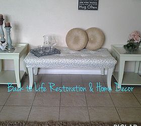 end coffee table makeover upholstered makeover, painted furniture, repurposing upcycling, reupholster, All three completed pieces