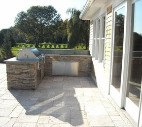 destination backyard retreat makes a splash, home improvement, outdoor living, patio, pool designs, Outdoor Kitchen