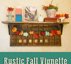 rustic fall decor vignettes, home decor, seasonal holiday decor, shelving ideas