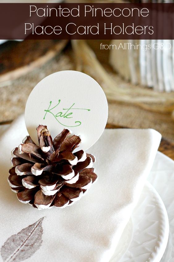 painted pinecone place card holders, crafts, repurposing upcycling, seasonal holiday decor