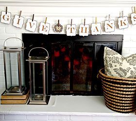 give thanks cork banner, crafts, fireplaces mantels, home decor
