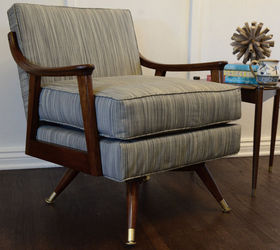 reupholstered midcentury modern chair before and after, painted furniture, repurposing upcycling, reupholster