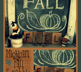 fall decor rescued wood michigan scrabble tiles, crafts, fireplaces mantels, repurposing upcycling, seasonal holiday decor