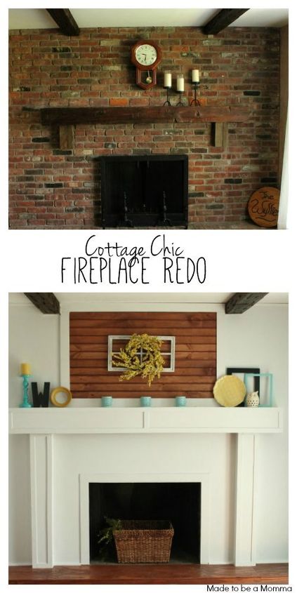 fireplace redo cottage chic brick white, diy, fireplaces mantels, home decor, wall decor