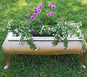 garden planter iron stove base upcycled, container gardening, gardening, repurposing upcycling