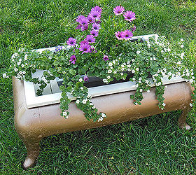 garden planter iron stove base upcycled, container gardening, gardening, repurposing upcycling