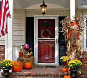 porches fall decor festive scarecrow pumpkins, porches, seasonal holiday decor