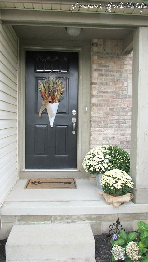 autumn front door porch arrangement wheat burlap, crafts, porches, seasonal holiday decor