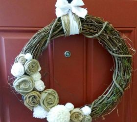 diy fall wreath pompom fabric rose, crafts, seasonal holiday decor, wreaths
