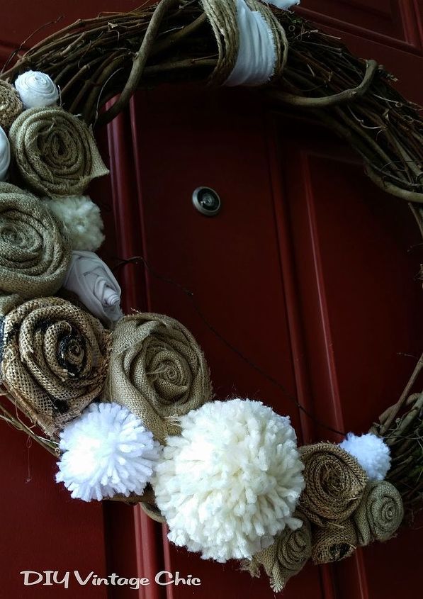 diy fall wreath pompom fabric rose, crafts, seasonal holiday decor, wreaths