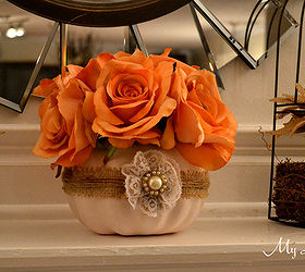 shabby chic pumpkin vase centerpiece, crafts, fireplaces mantels, seasonal holiday decor, shabby chic