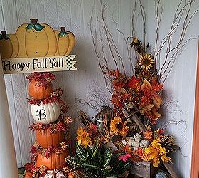 fall front porch decor flowers pumpkins country, porches, seasonal holiday decor
