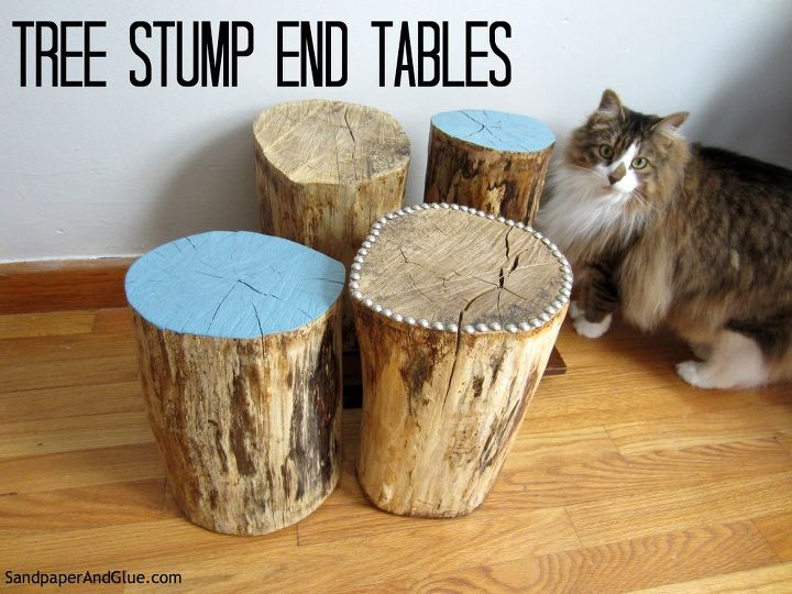 tree stump end tables, painted furniture, repurposing upcycling