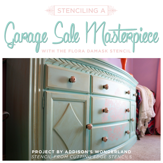 stenciling dresser garage sale redo, painted furniture