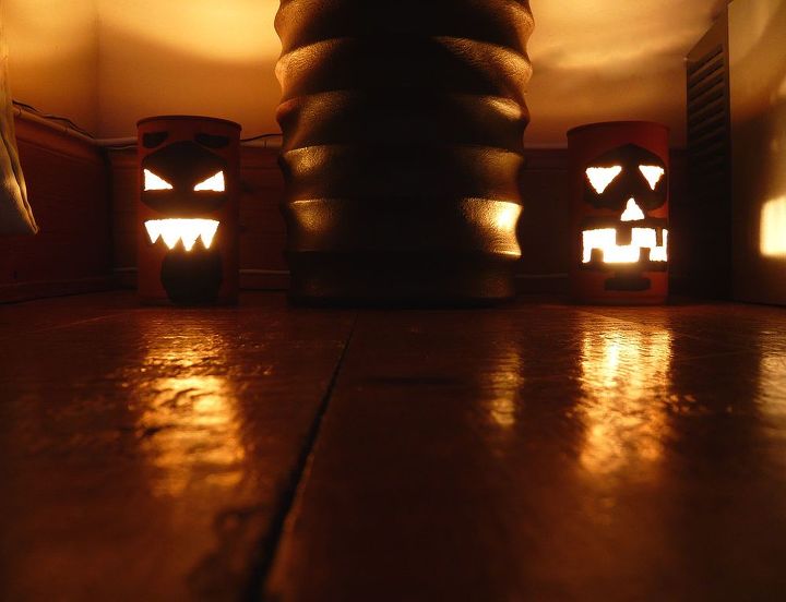 diy jack o lantern luminaries tin can, crafts, halloween decorations, repurposing upcycling, seasonal holiday decor