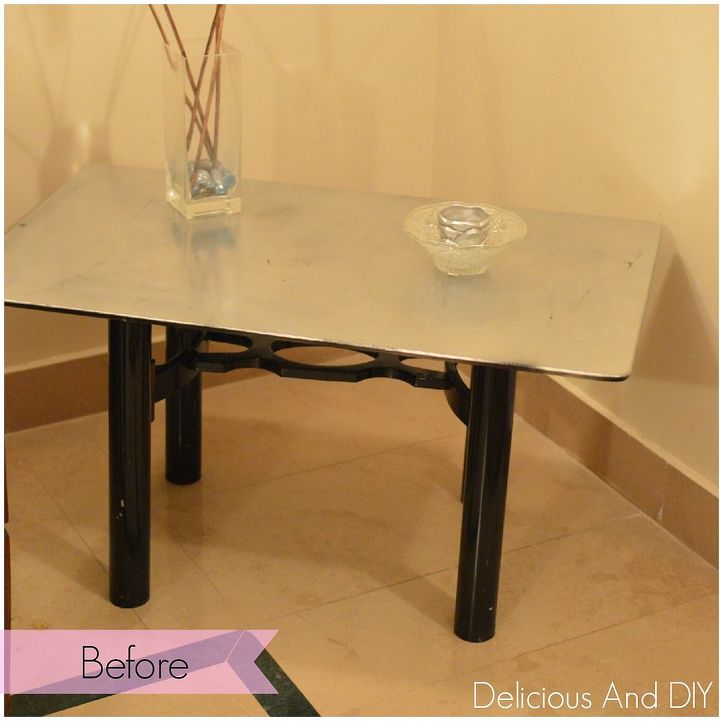 diy faux silver leaf table, diy, home decor, painted furniture