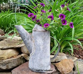 my finds for flowers using repurposed rustic reused reclaimed stuff, container gardening, gardening, repurposing upcycling, MY GALVANIZED CAN FLOWERS