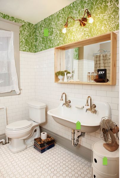 small bathroom solutions, bathroom ideas, small bathroom ideas, This double wall mounted sink provides space for two people to use the sink at the same time while giving the illusion of more space by not having a bulky cabinet underneath If storage is needed possibly add baskets for towels and such