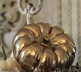 gold painted pumpkins, crafts, seasonal holiday decor