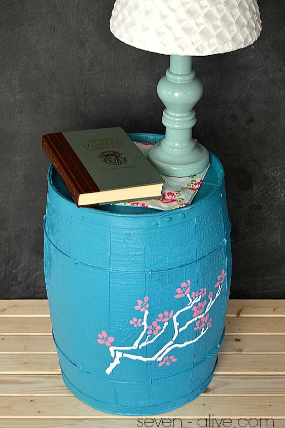 painted stenciled barrel nightstand upcycle, painted furniture, painting