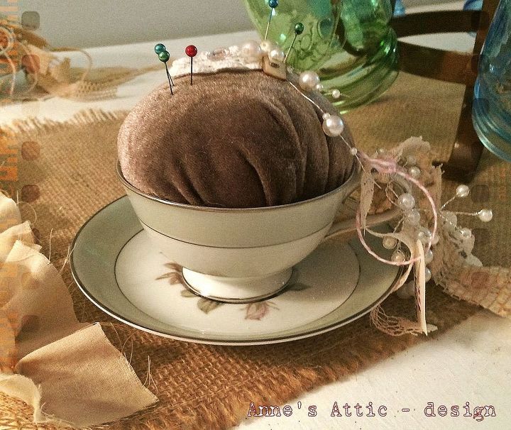 diy teacup pincushion crafting sweing, crafts