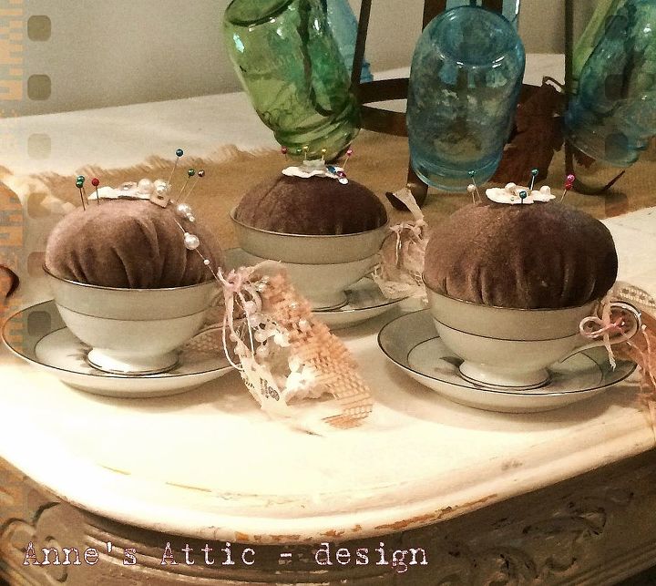 diy teacup pincushion crafting sweing, crafts