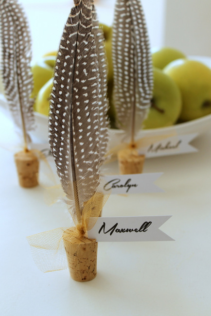 cork feather place cards, crafts, seasonal holiday decor