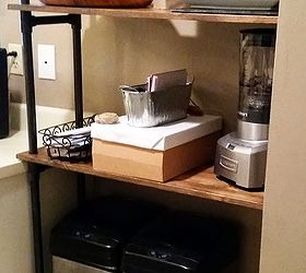 diy affordable pipe and wood bakers rack, repurposing upcycling, storage ideas, woodworking projects