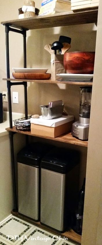 diy affordable pipe and wood bakers rack, repurposing upcycling, storage ideas, woodworking projects