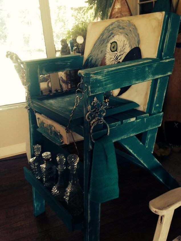 vintage life guard stand pool side mini bar upcycle, chalk paint, home decor, outdoor living, pool designs, repurposing upcycling