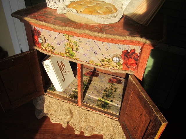 decoupage burlap washstand goodwill makeover, decoupage, painted furniture, rustic furniture
