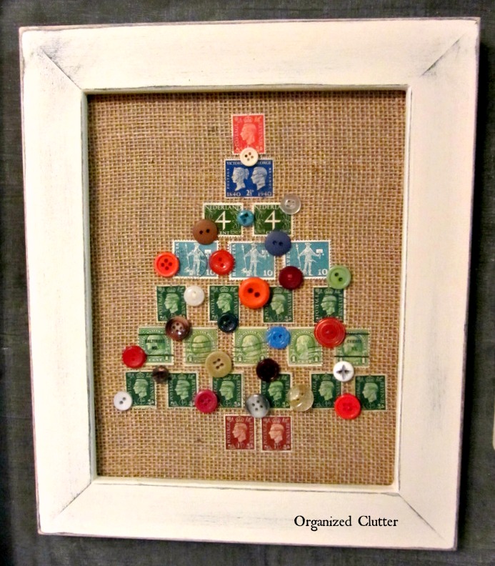 christmas decorations framed postage stamp button tree, christmas decorations, repurposing upcycling, seasonal holiday decor