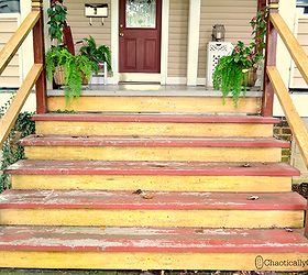 front porch stairs paint stencil redo, diy, outdoor living, painting, porches