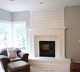 fireplace plank tile before after, diy, fireplaces mantels, living room ideas, woodworking projects