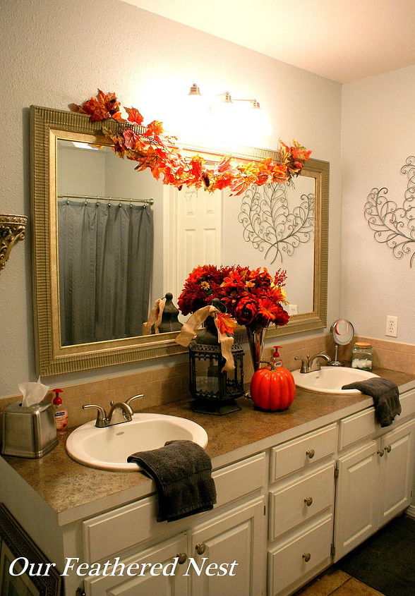 fall decor bathrooms, bathroom ideas, seasonal holiday decor