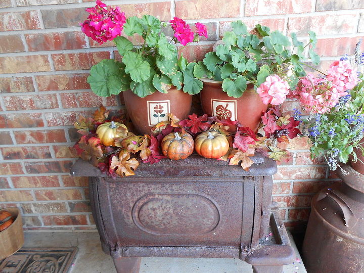fall decorations wheelbarrow planter, outdoor living, seasonal holiday decor
