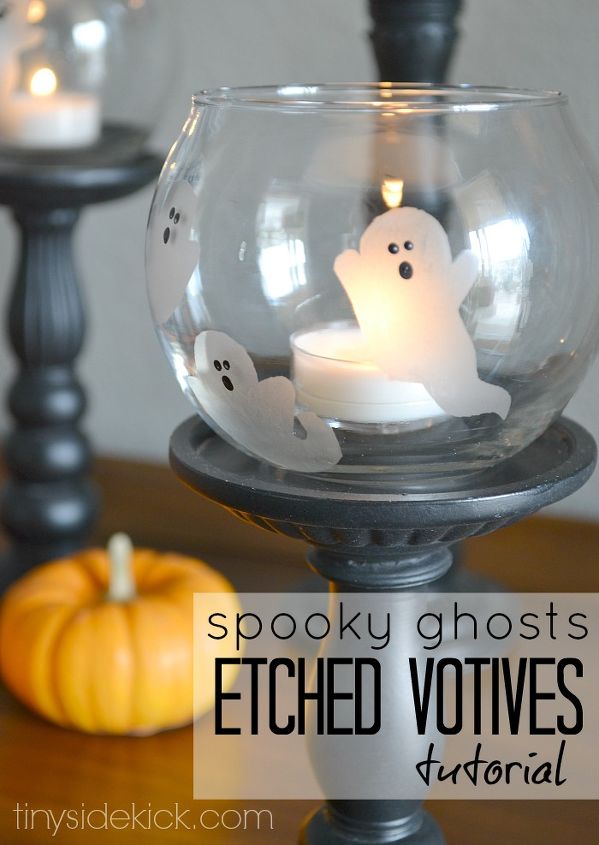 halloween decorations crafts ghost etched votives, halloween decorations, seasonal holiday decor
