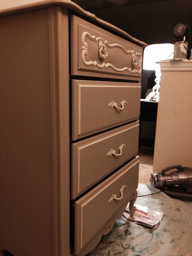 french provincial chest of drawers redo, painted furniture, Up close