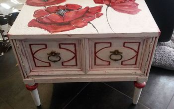 Crackled Chalk Painted Shabby Chic Nightstand With Original Poppy Art